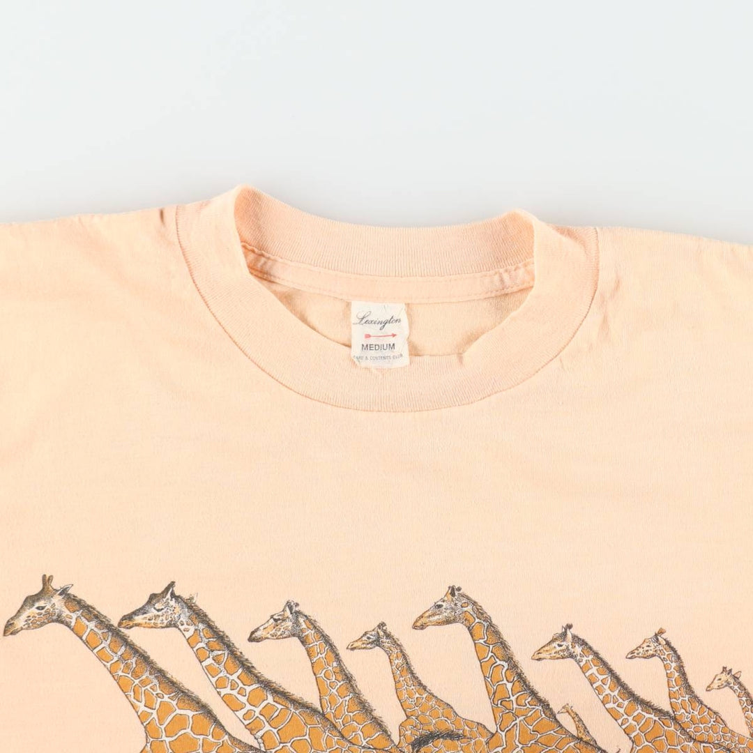 ~90'S Lexington Giraffe Pattern Animal T-Shirt, Made in USA, Women's Size M (approx.), Vintage polyester coral Vintage Second Hand