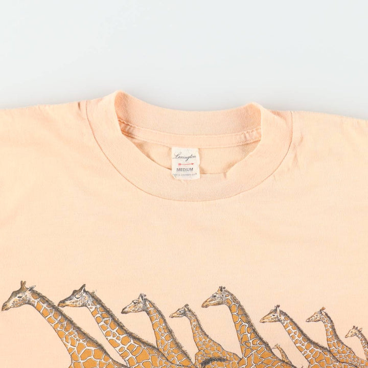 ~90'S Lexington Giraffe Pattern Animal T-Shirt, Made in USA, Women's Size M (approx.), Vintage polyester coral Vintage Second Hand