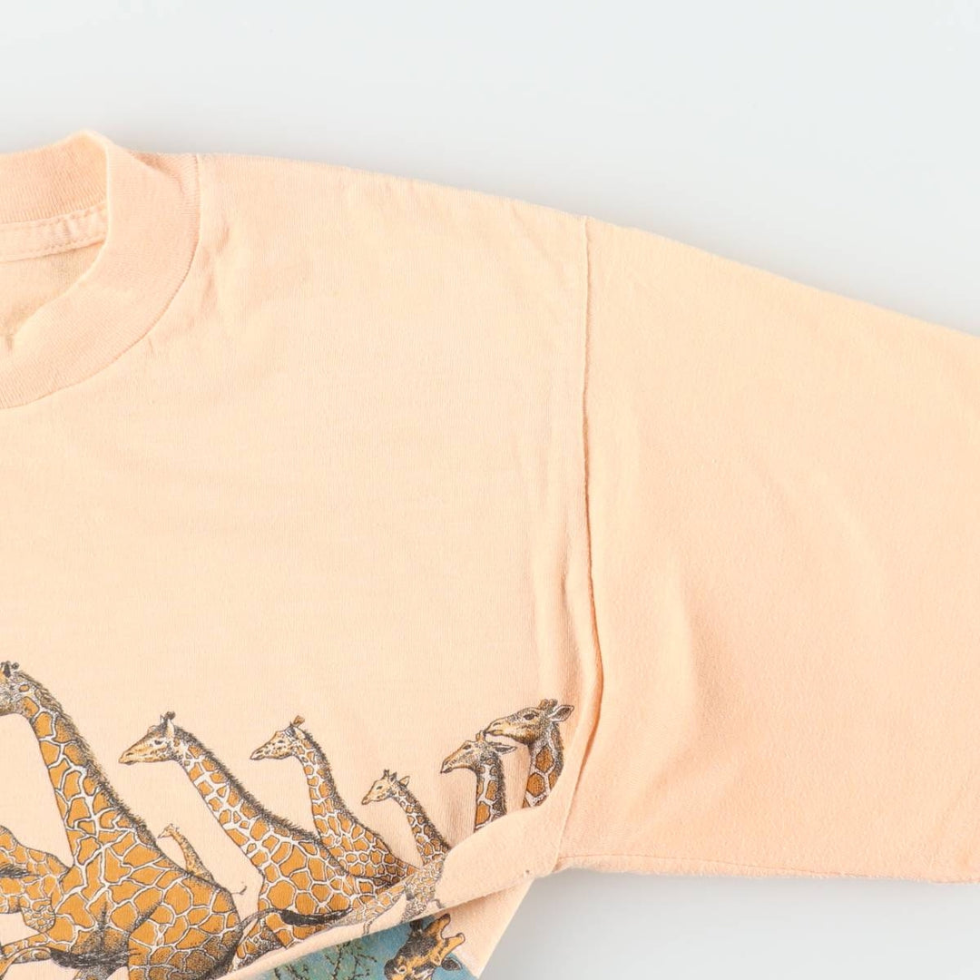 ~90'S Lexington Giraffe Pattern Animal T-Shirt, Made in USA, Women's Size M (approx.), Vintage polyester coral Vintage Second Hand