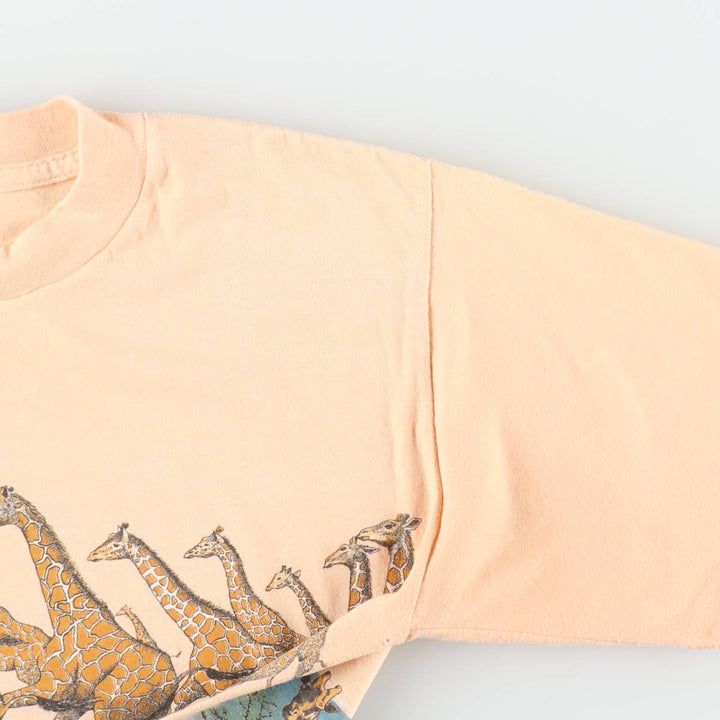 ~90'S Lexington Giraffe Pattern Animal T-Shirt, Made in USA, Women's Size M (approx.), Vintage polyester coral Vintage Second Hand