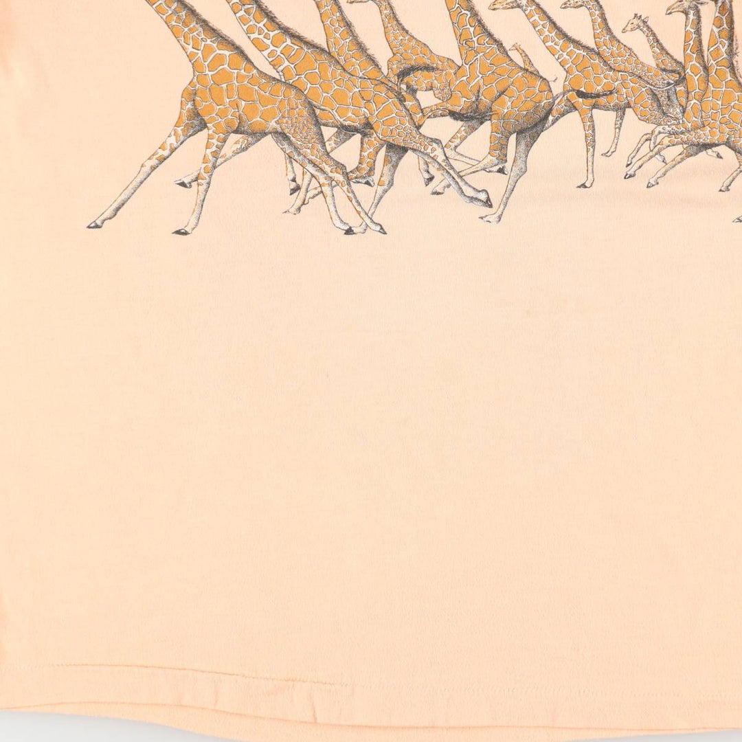 ~90'S Lexington Giraffe Pattern Animal T-Shirt, Made in USA, Women's Size M (approx.), Vintage polyester coral Vintage Second Hand