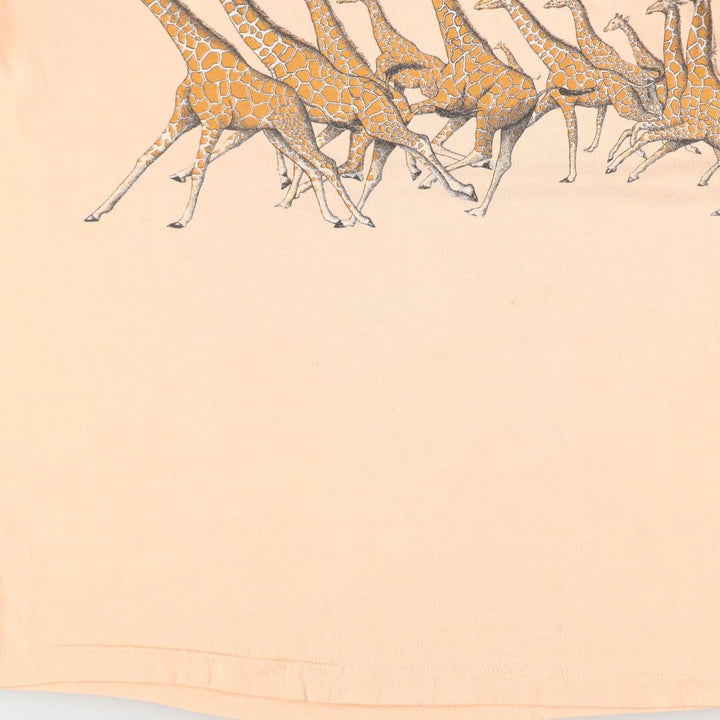 ~90'S Lexington Giraffe Pattern Animal T-Shirt, Made in USA, Women's Size M (approx.), Vintage polyester coral Vintage Second Hand
