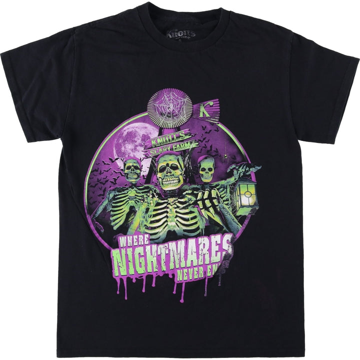 Knott's BERRY FARM Skull Pattern Advertising T-Shirt (Women's Size S) cotton black type Vintage Second Hand