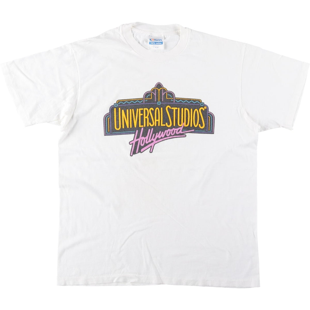 80'S Hanes Universal Studios Advertising T-Shirt, Made in USA, Men's Size L (approx.), Vintage cotton white type Vintage Second Hand