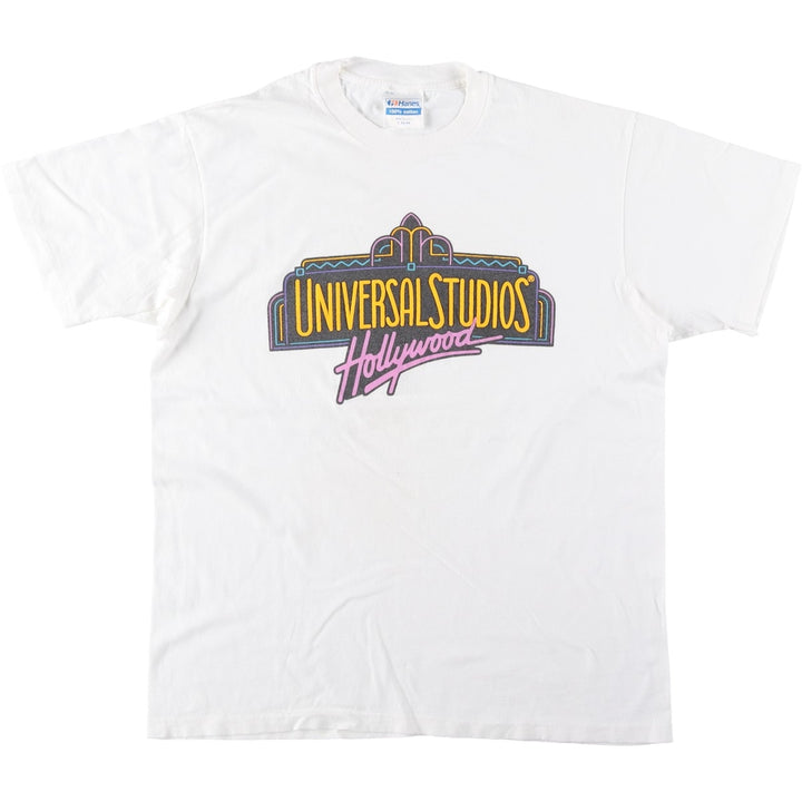 80'S Hanes Universal Studios Advertising T-Shirt, Made in USA, Men's Size L (approx.), Vintage cotton white type Vintage Second Hand