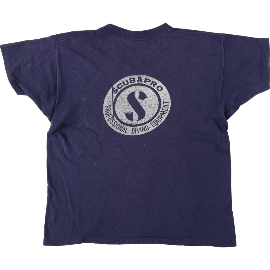 70'S Mayo Spruce Scubapro Back Print Advertising T-Shirt, Men's Size L (Equivalent), Vintage cotton navy blue type Vintage Second Hand