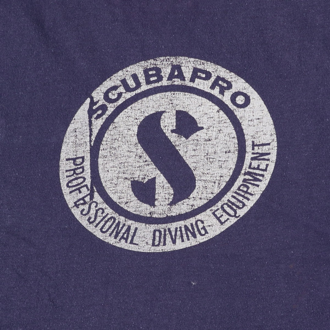 70'S Mayo Spruce Scubapro Back Print Advertising T-Shirt, Men's Size L (Equivalent), Vintage cotton navy blue type Vintage Second Hand