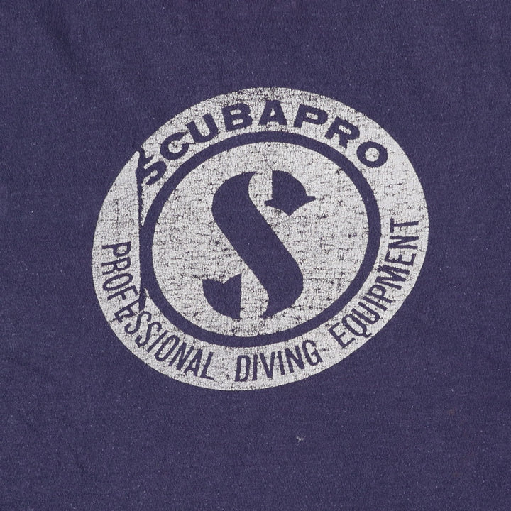 70'S Mayo Spruce Scubapro Back Print Advertising T-Shirt, Men's Size L (Equivalent), Vintage cotton navy blue type Vintage Second Hand
