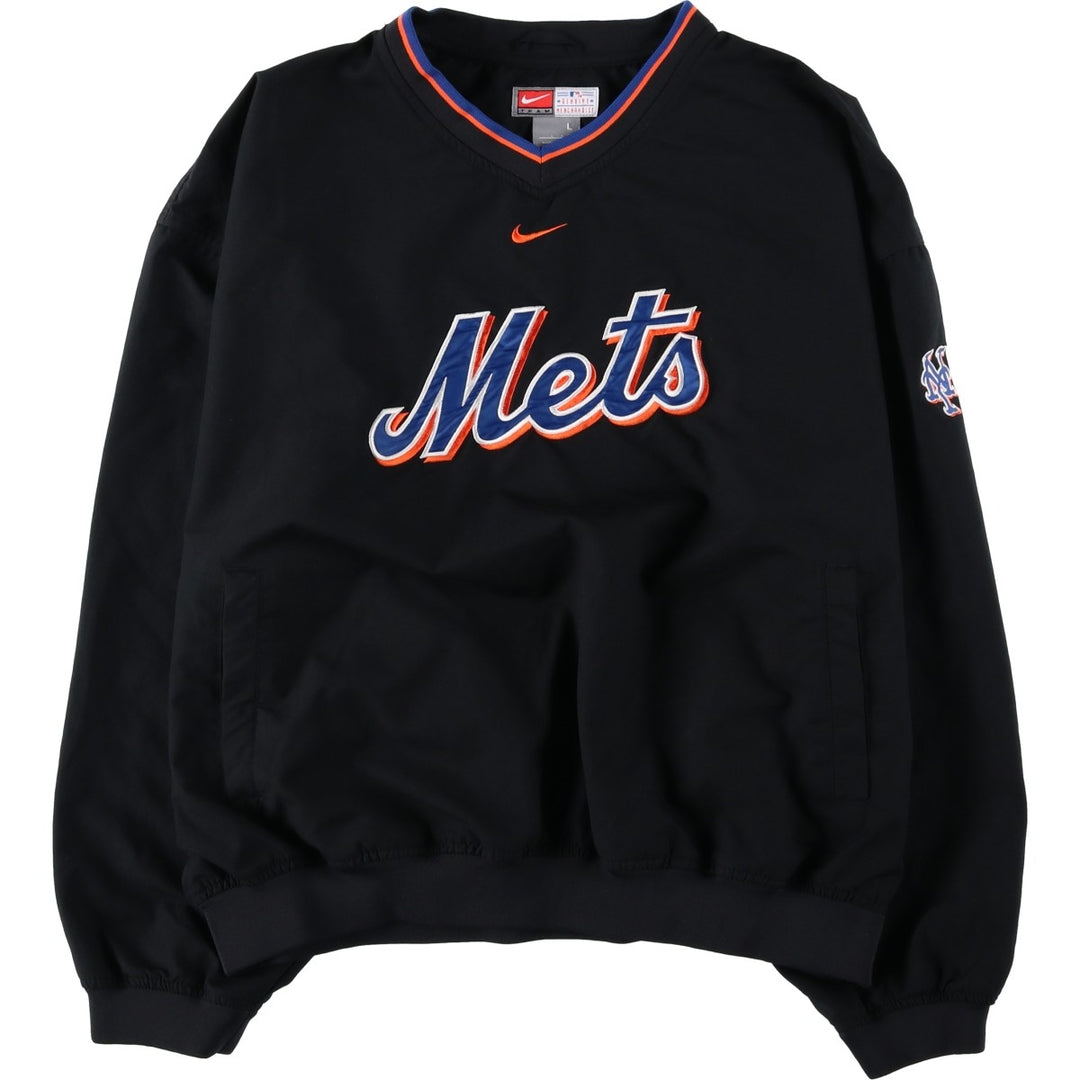 2000'S Nike Team MLB New York Mets V-neck Warm-up Pullover, Size L (Men's L equivalent) polyester black type Vintage Second Hand