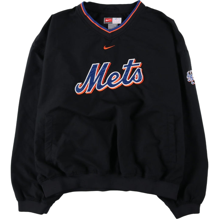 2000'S Nike Team MLB New York Mets V-neck Warm-up Pullover, Size L (Men's L equivalent) polyester black type Vintage Second Hand