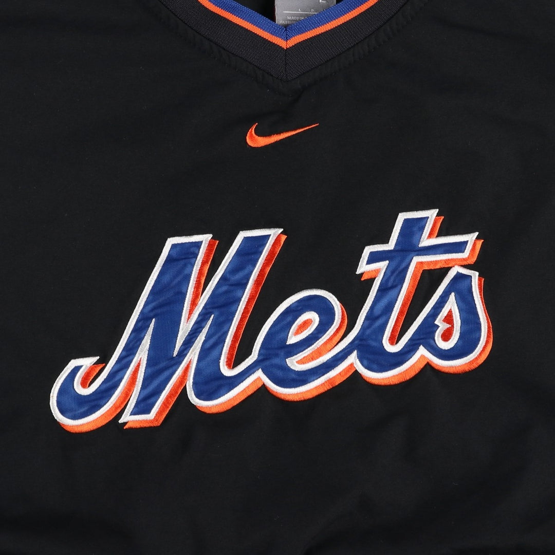 2000'S Nike Team MLB New York Mets V-neck Warm-up Pullover, Size L (Men's L equivalent) polyester black type Vintage Second Hand