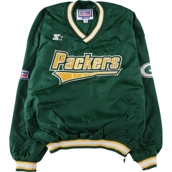 90'S Starter PRO LINE NFL Green Bay Packers V-neck Nylon Pullover (Men's XL equivalent) Polyurethane Coated Nylon green type Vintage Second Hand