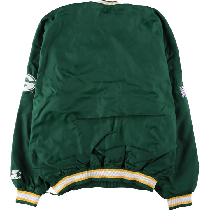 90'S Starter PRO LINE NFL Green Bay Packers V-neck Nylon Pullover (Men's XL equivalent) Polyurethane Coated Nylon green type Vintage Second Hand