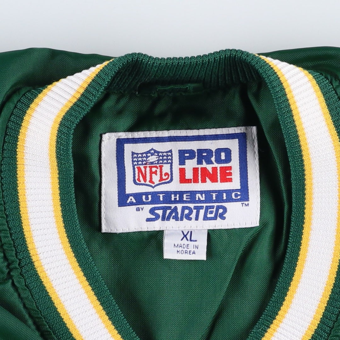 90'S Starter PRO LINE NFL Green Bay Packers V-neck Nylon Pullover (Men's XL equivalent) Polyurethane Coated Nylon green type Vintage Second Hand