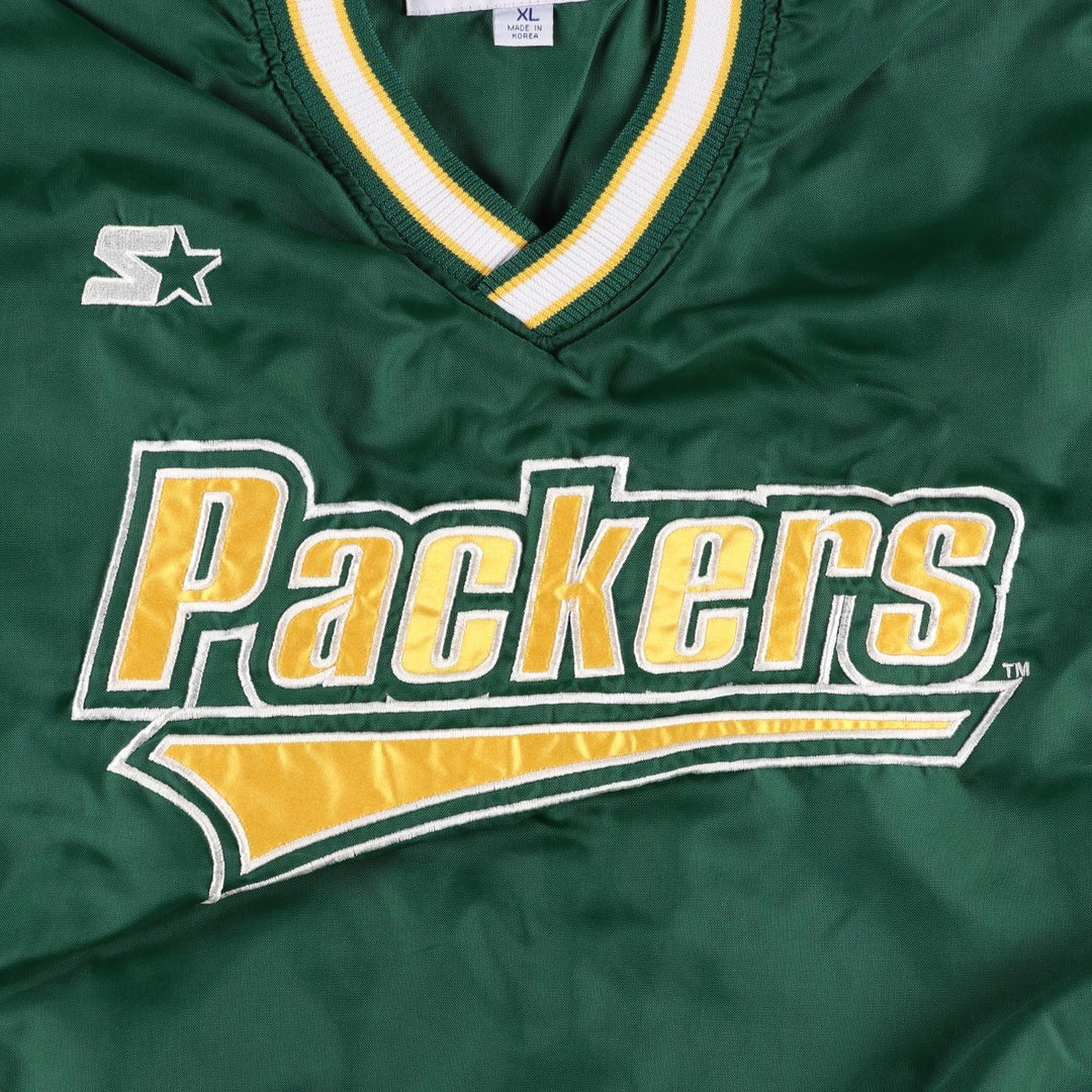 90'S Starter PRO LINE NFL Green Bay Packers V-neck Nylon Pullover (Men's XL equivalent) Polyurethane Coated Nylon green type Vintage Second Hand