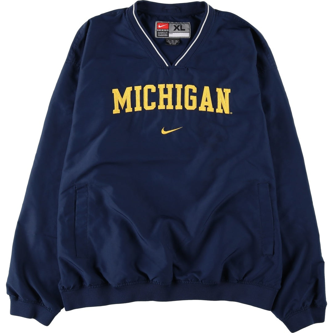 2000'S Nike Team Michigan V-neck Warm-up Pullover (Men's XL equivalent) polyester navy blue type Vintage Second Hand