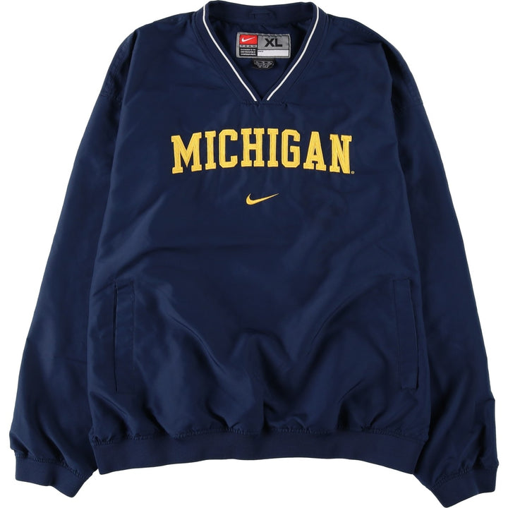 2000'S Nike Team Michigan V-neck Warm-up Pullover (Men's XL equivalent) polyester navy blue type Vintage Second Hand