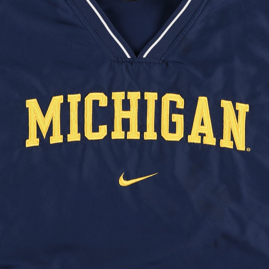 2000'S Nike Team Michigan V-neck Warm-up Pullover (Men's XL equivalent) polyester navy blue type Vintage Second Hand