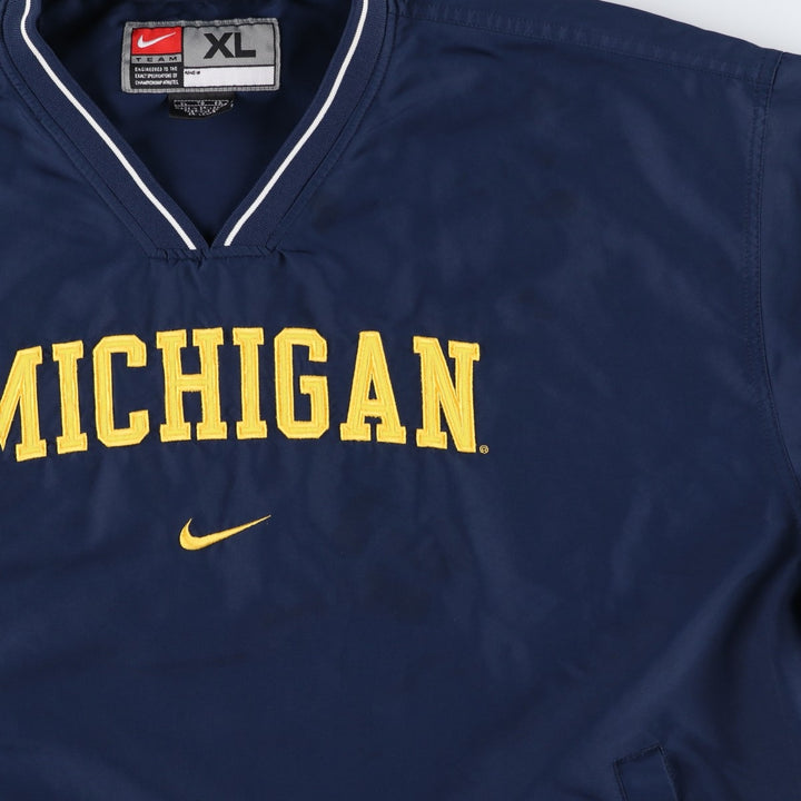 2000'S Nike Team Michigan V-neck Warm-up Pullover (Men's XL equivalent) polyester navy blue type Vintage Second Hand