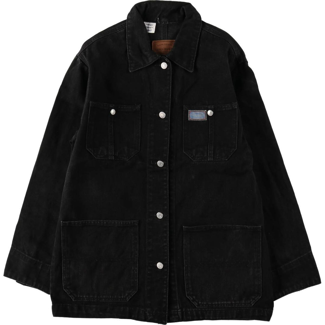 Ralph Lauren LAUREN JEANS CO. Black Denim Coveralls, Women's Size M (approx.) cotton black type Vintage Second Hand