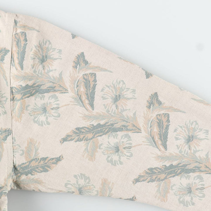 80s-90'S Eddie Bauer Botanical Pattern Coveralls, Women's Size L (Equivalent), Vintage linen Beige type Vintage Second Hand