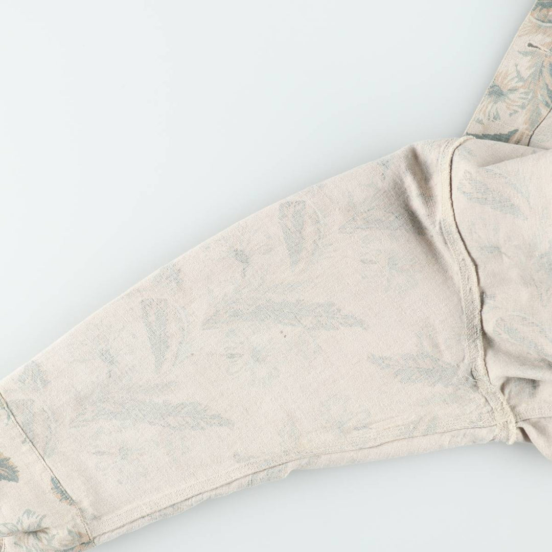 80s-90'S Eddie Bauer Botanical Pattern Coveralls, Women's Size L (Equivalent), Vintage linen Beige type Vintage Second Hand
