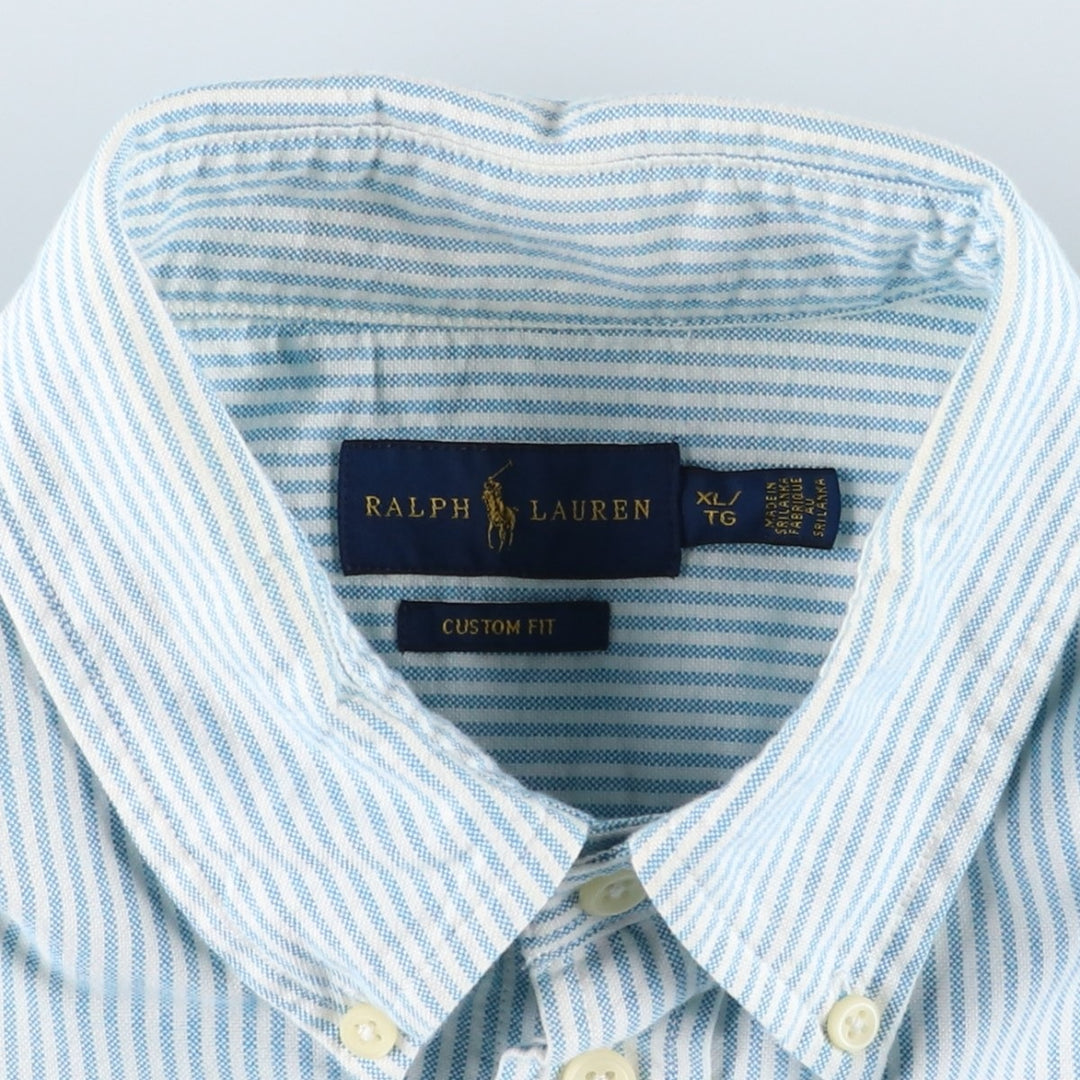 Ralph Lauren CUSTOM FIT Long-Sleeve Button-Down Striped Shirt, Women's Size XL (approx.) cotton Blue type light blue Vintage Second Hand