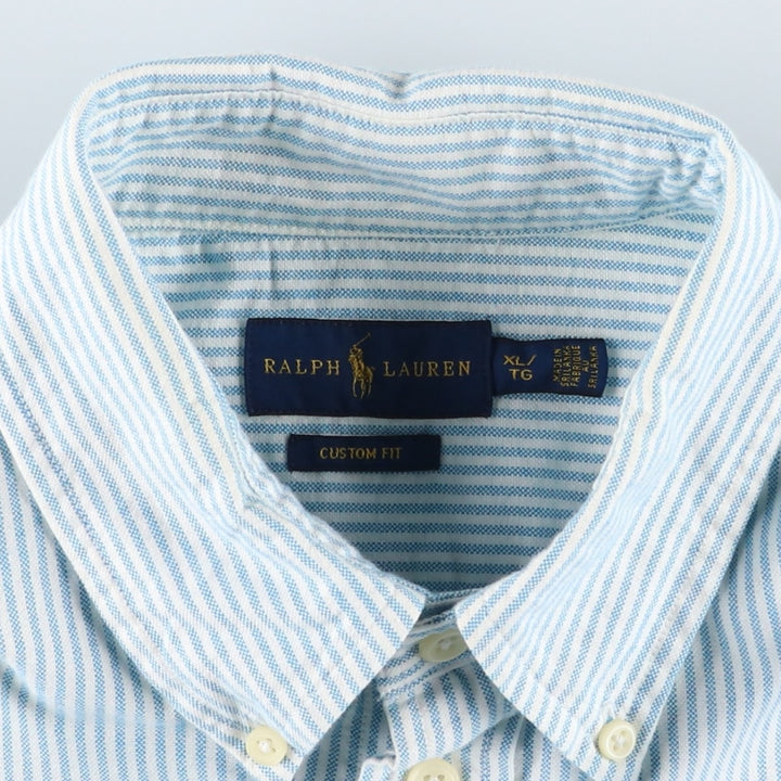Ralph Lauren CUSTOM FIT Long-Sleeve Button-Down Striped Shirt, Women's Size XL (approx.) cotton Blue type light blue Vintage Second Hand
