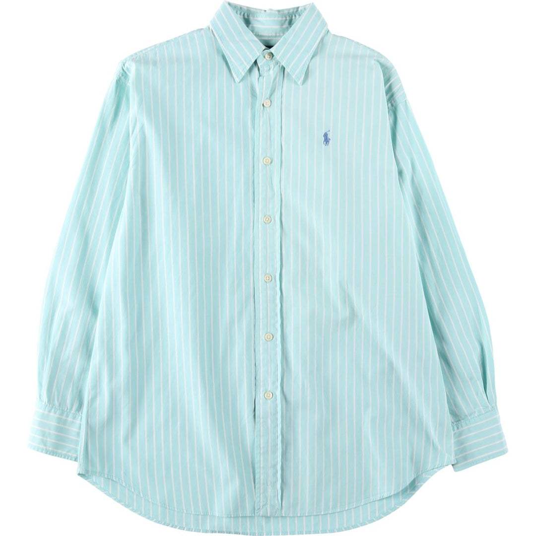 1990'S Ralph Lauren POLO SPORT long-sleeved cotton striped shirt, women's size XL (approx.) cotton Mint green Vintage Second Hand