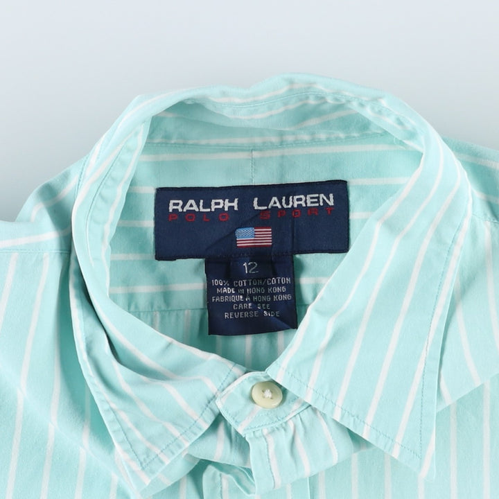 1990'S Ralph Lauren POLO SPORT long-sleeved cotton striped shirt, women's size XL (approx.) cotton Mint green Vintage Second Hand