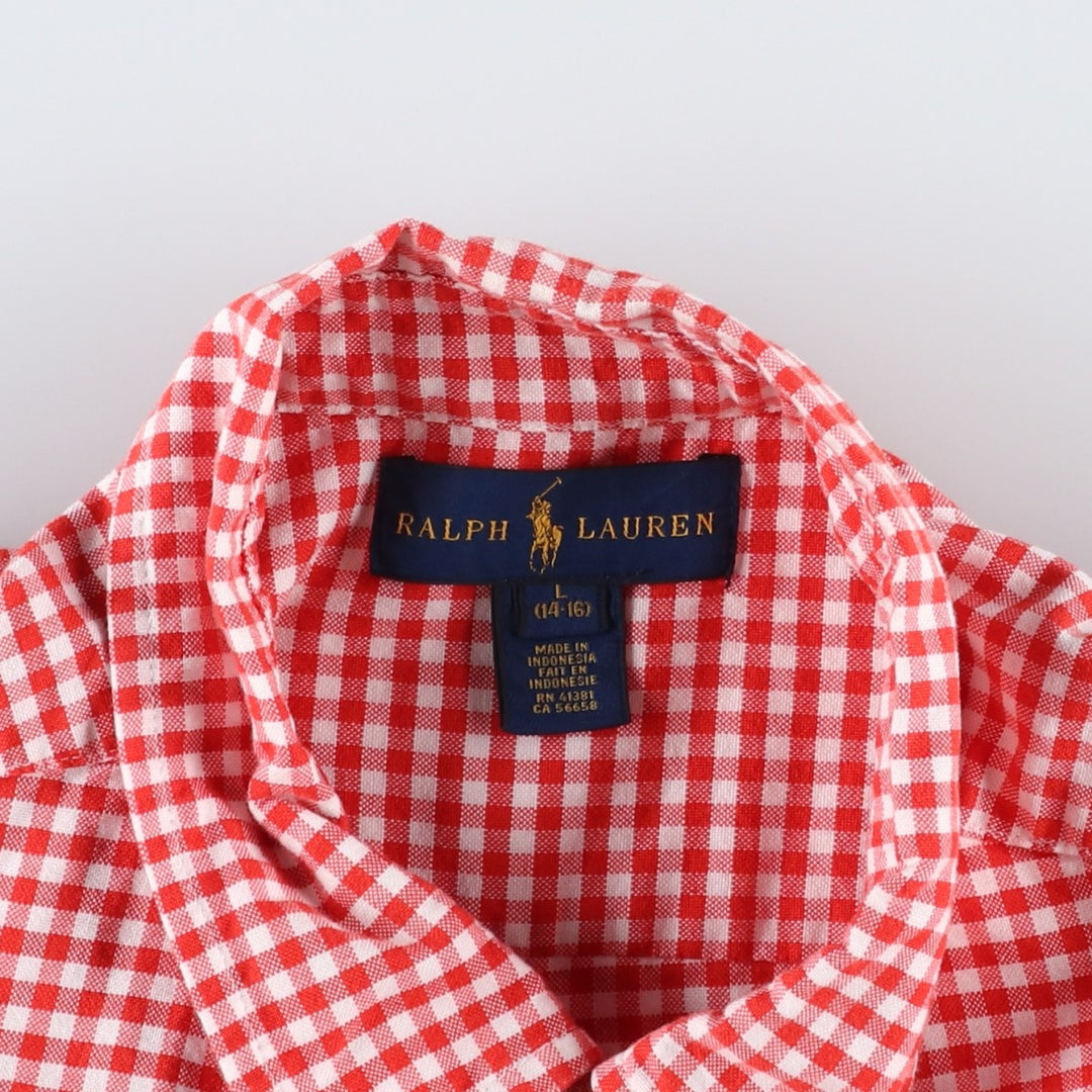 Ralph Lauren gingham check long sleeve button-down check shirt, women's size L cotton red type Vintage Second Hand