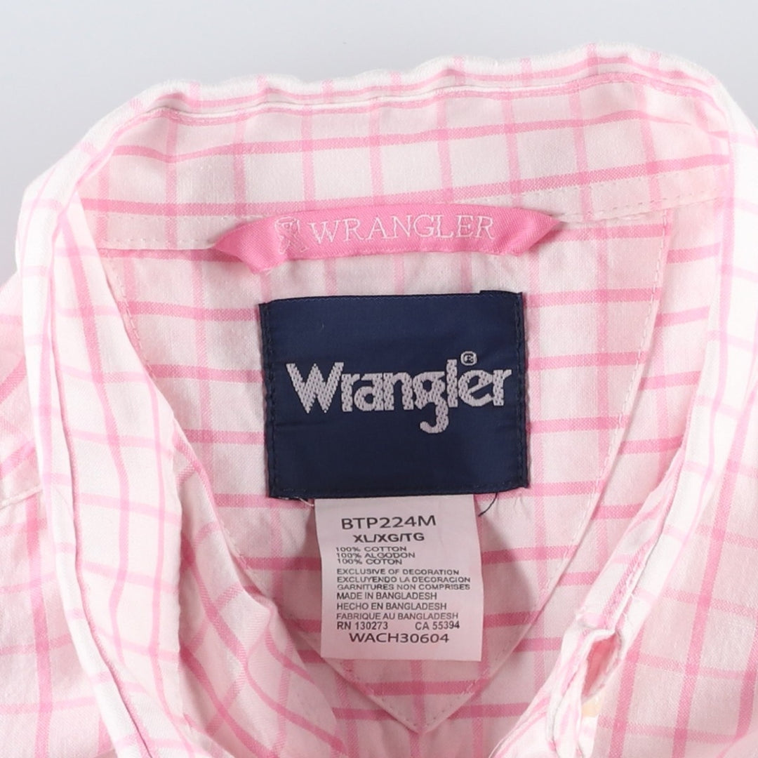 Wrangler Long-Sleeve Button-Down Check Shirt, Women's Size XL (approx.) cotton pink type Vintage Second Hand