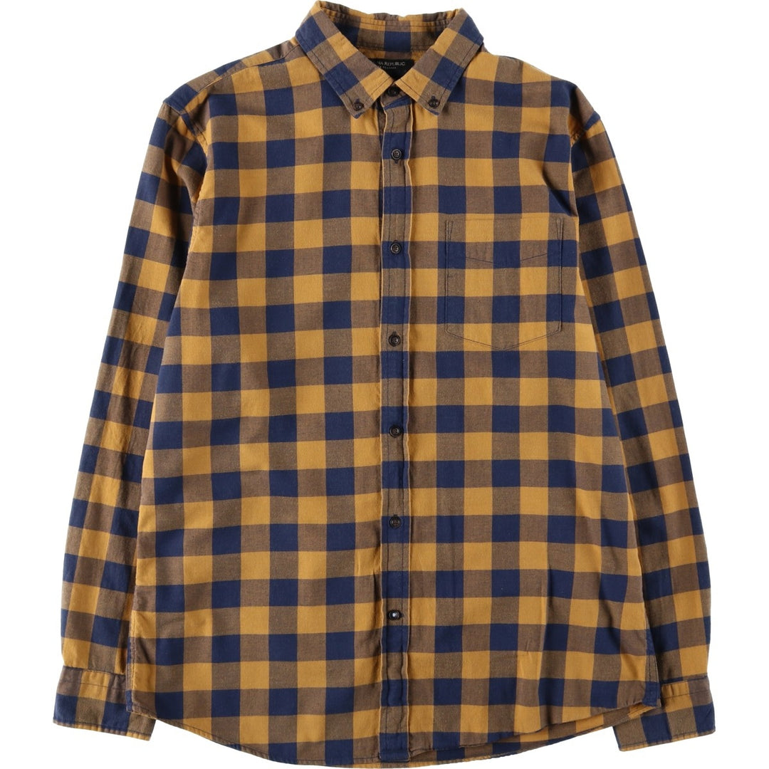 Banana Republic Slim Fit Buffalo Check Long-Sleeve Button-Down Check Shirt (Men's Size L) cotton ocher yellow type Vintage Second Hand
