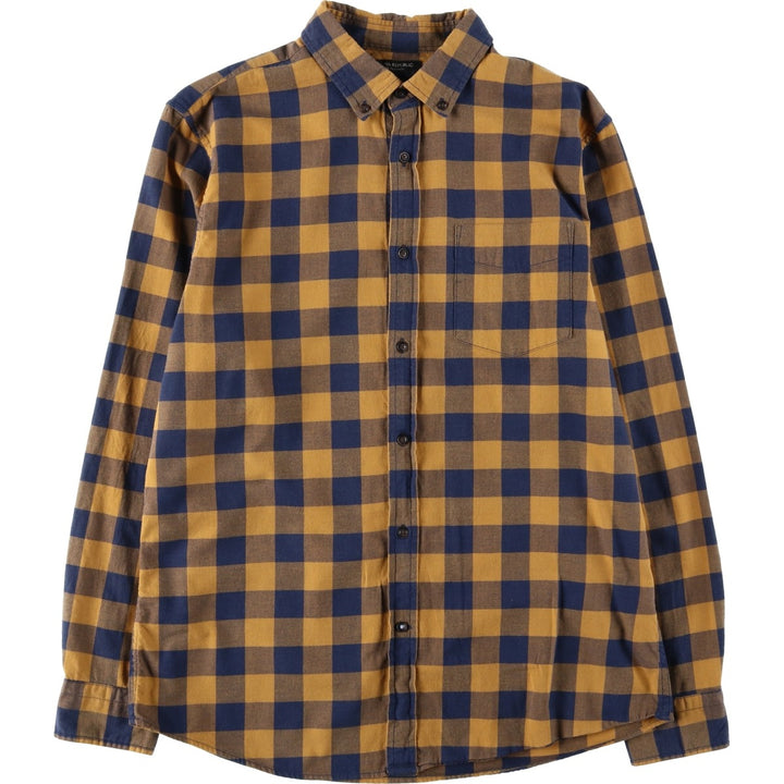 Banana Republic Slim Fit Buffalo Check Long-Sleeve Button-Down Check Shirt (Men's Size L) cotton ocher yellow type Vintage Second Hand