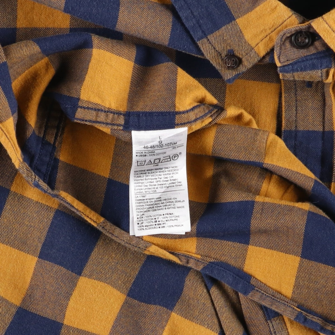 Banana Republic Slim Fit Buffalo Check Long-Sleeve Button-Down Check Shirt (Men's Size L) cotton ocher yellow type Vintage Second Hand