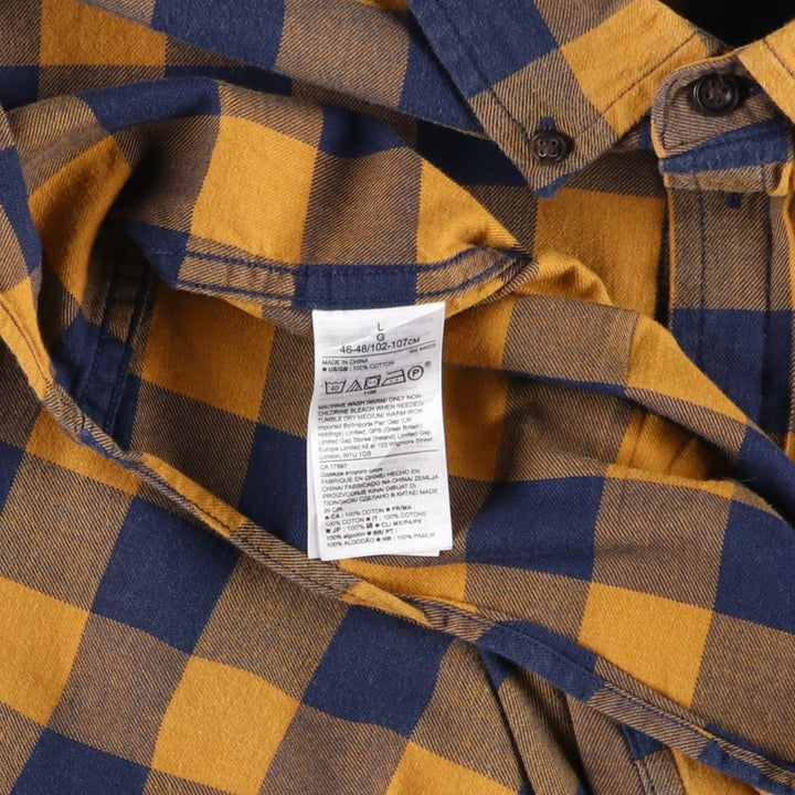 Banana Republic Slim Fit Buffalo Check Long-Sleeve Button-Down Check Shirt (Men's Size L) cotton ocher yellow type Vintage Second Hand