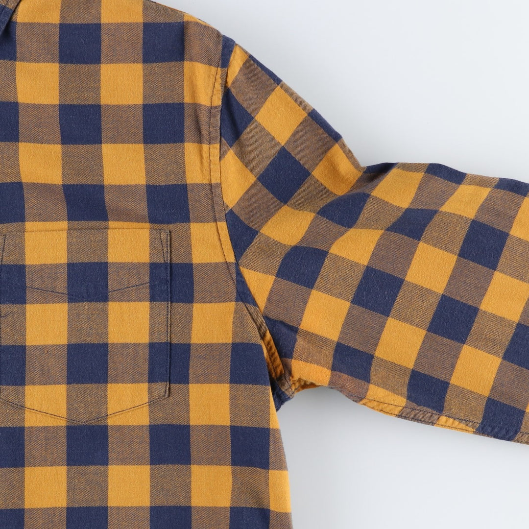 Banana Republic Slim Fit Buffalo Check Long-Sleeve Button-Down Check Shirt (Men's Size L) cotton ocher yellow type Vintage Second Hand