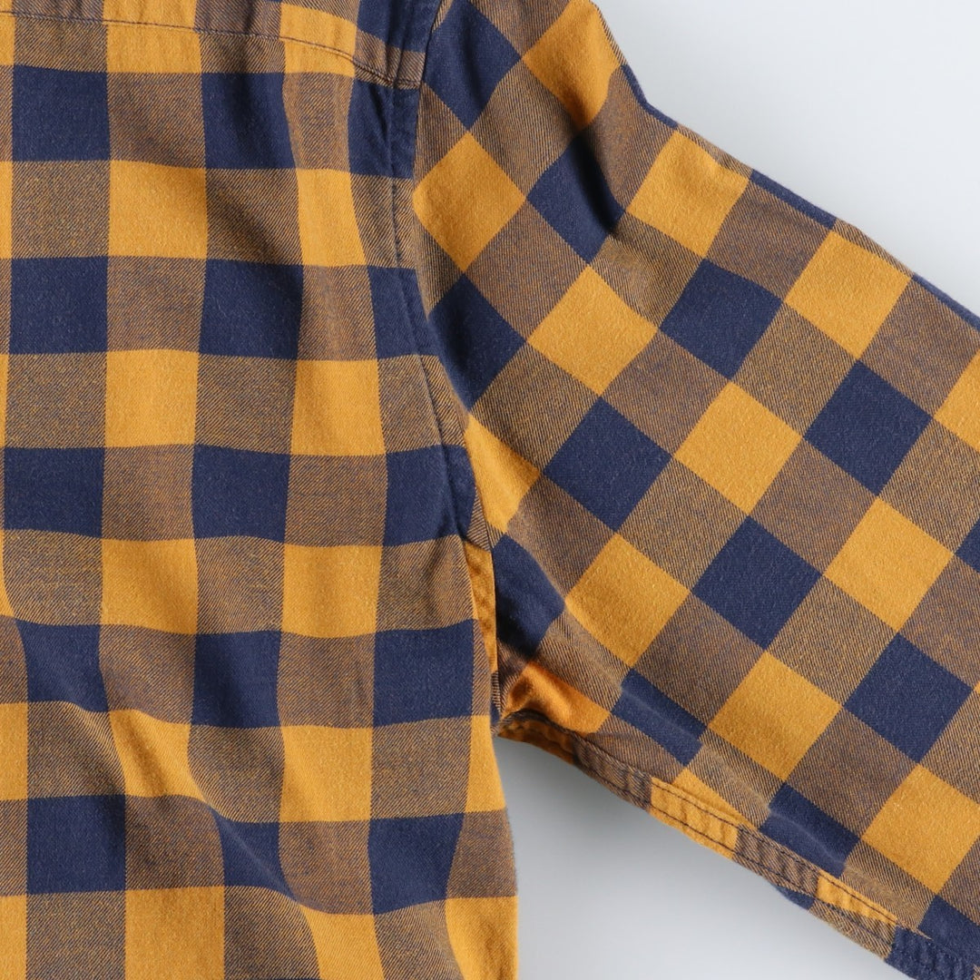 Banana Republic Slim Fit Buffalo Check Long-Sleeve Button-Down Check Shirt (Men's Size L) cotton ocher yellow type Vintage Second Hand