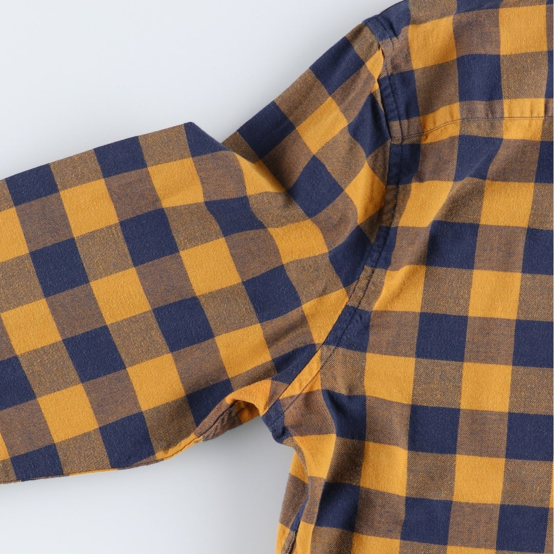 Banana Republic Slim Fit Buffalo Check Long-Sleeve Button-Down Check Shirt (Men's Size L) cotton ocher yellow type Vintage Second Hand