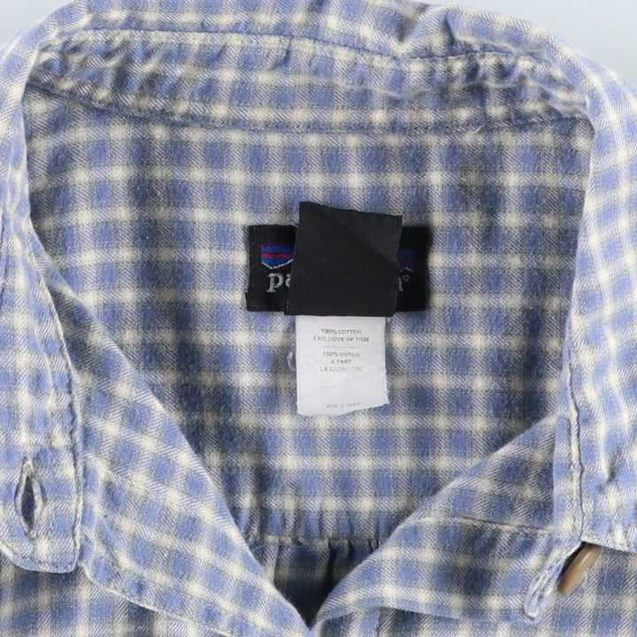 Patagonia 53859 Check Pattern Long-Sleeve Cotton Check Shirt, Women's Size S (approx.) cotton blue type Vintage Second Hand