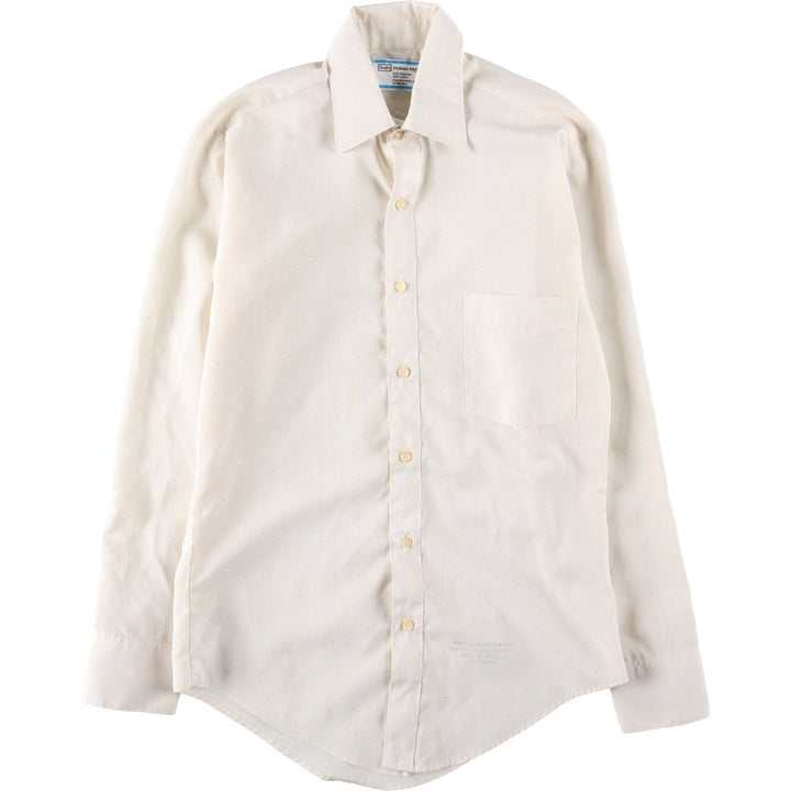 1970'S Sears Prema-Presto Dot Pattern Long-Sleeve Poly-Cotton Shirt, Men's Size S (Equivalent), Vintage polyester unbleached Vintage Second Hand
