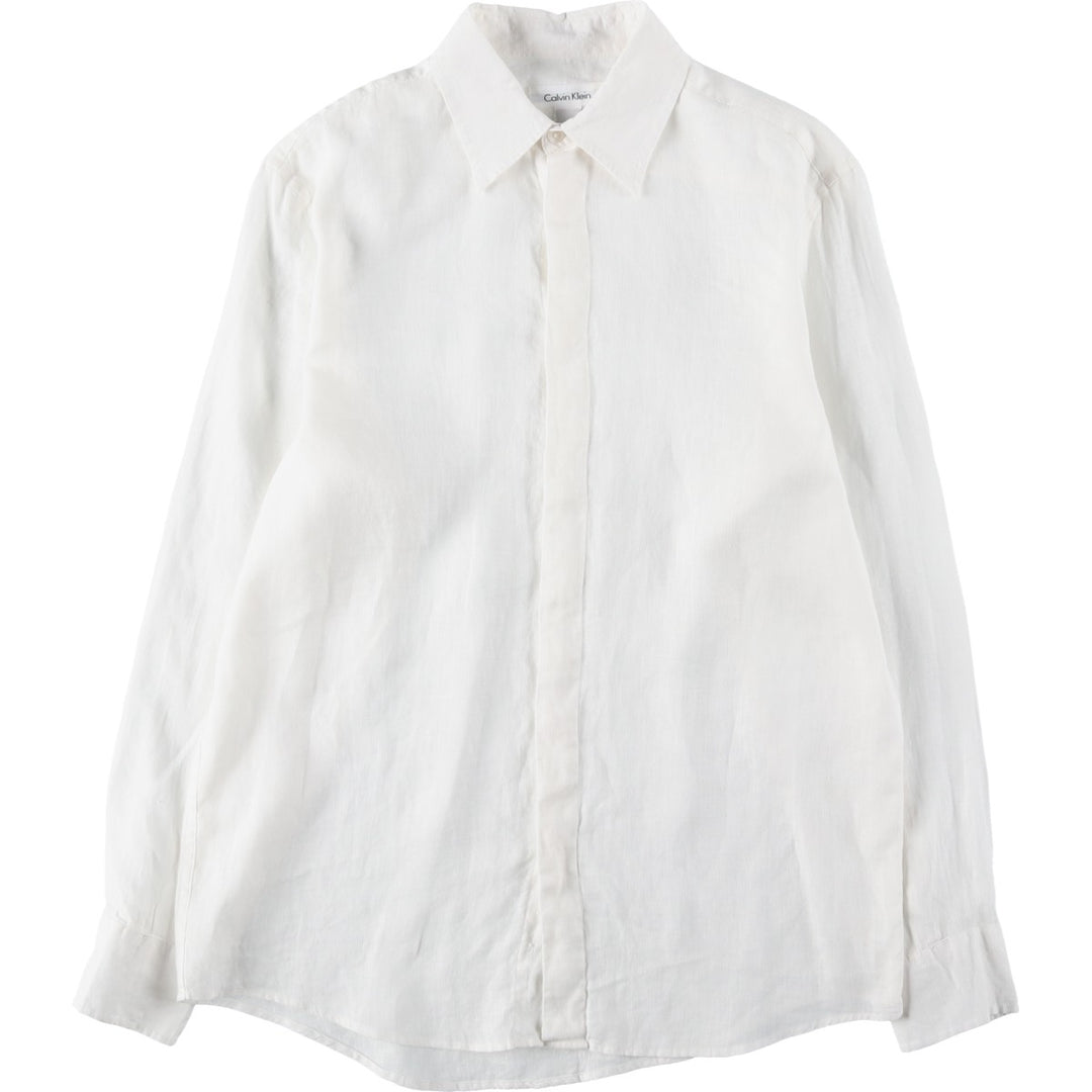 2000'S Calvin Klein long-sleeved linen shirt, women's size S (approx.) linen white type Vintage Second Hand