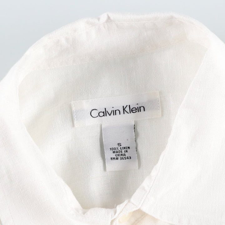 2000'S Calvin Klein long-sleeved linen shirt, women's size S (approx.) linen white type Vintage Second Hand