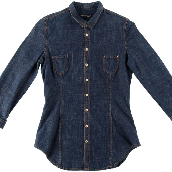 Dark navy Caliope long-sleeved denim shirt, women's size M. cotton navy blue type Vintage Second Hand