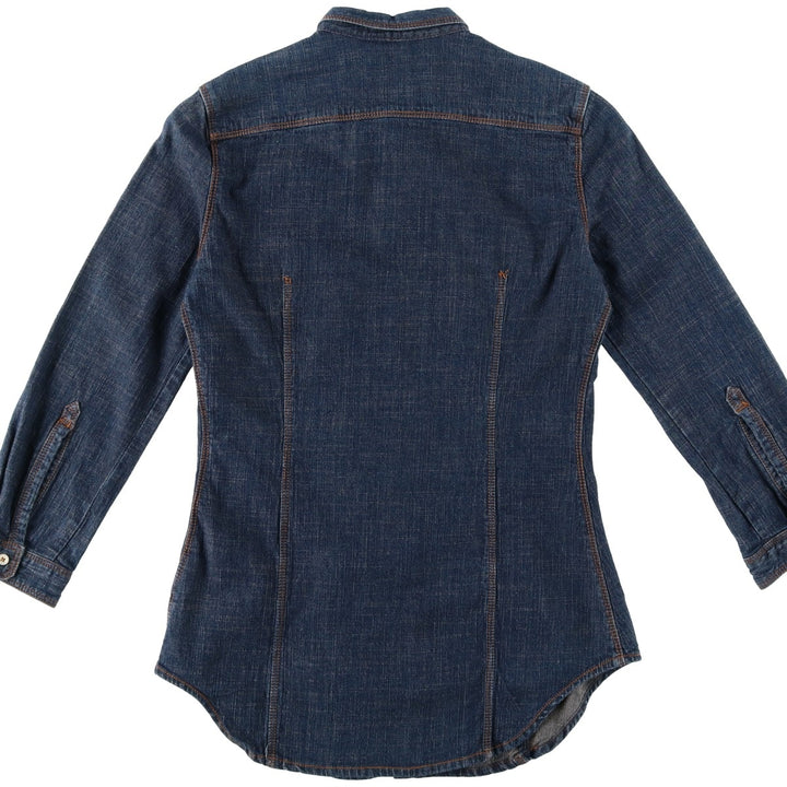 Dark navy Caliope long-sleeved denim shirt, women's size M. cotton navy blue type Vintage Second Hand