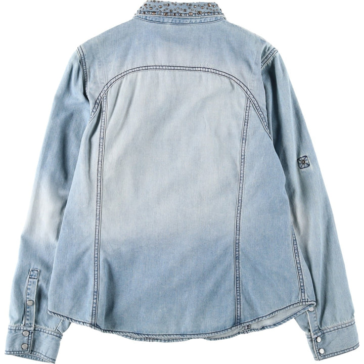 Harley-Davidson Long-Sleeve Denim Shirt, Women's Size XL (approx.) cotton blue type Vintage Second Hand