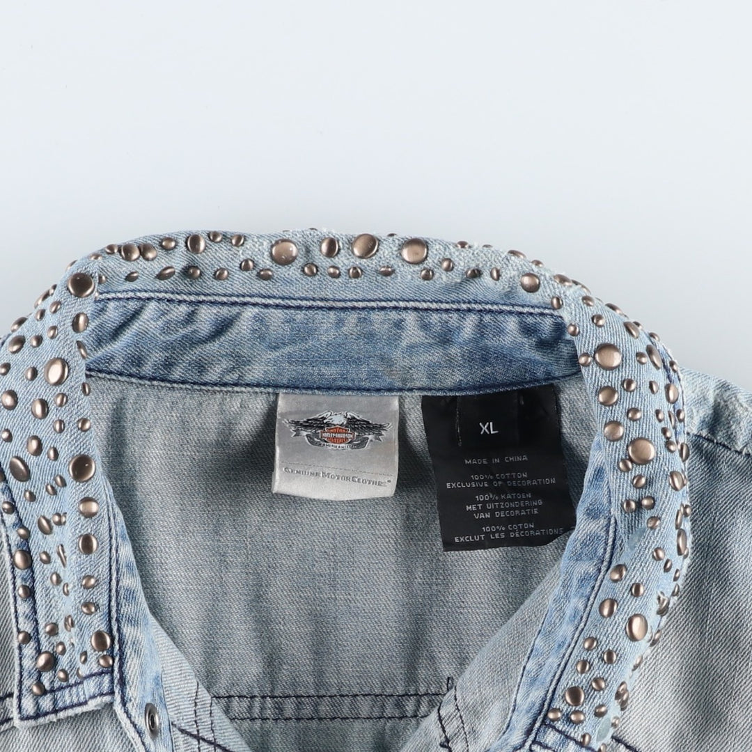 Harley-Davidson Long-Sleeve Denim Shirt, Women's Size XL (approx.) cotton blue type Vintage Second Hand