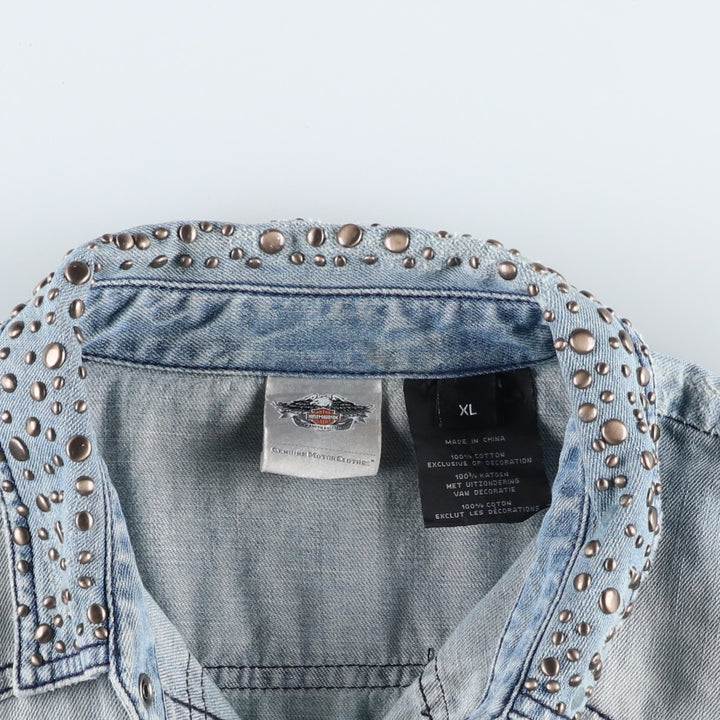 Harley-Davidson Long-Sleeve Denim Shirt, Women's Size XL (approx.) cotton blue type Vintage Second Hand