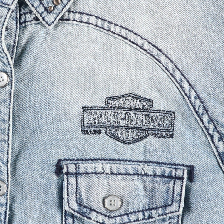 Harley-Davidson Long-Sleeve Denim Shirt, Women's Size XL (approx.) cotton blue type Vintage Second Hand
