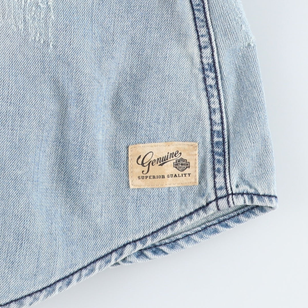 Harley-Davidson Long-Sleeve Denim Shirt, Women's Size XL (approx.) cotton blue type Vintage Second Hand